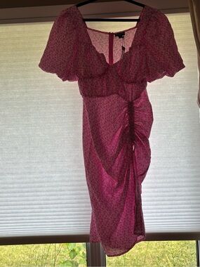 Pretty Little Thing Plus Size Women's Pink Floral Ruched Midi Dress